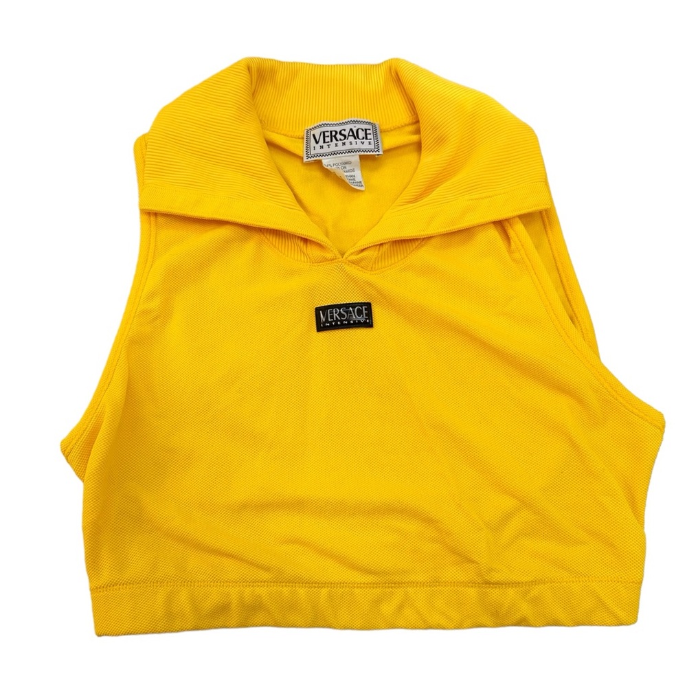 Vintage Versace Collared Yellow Crop Top
